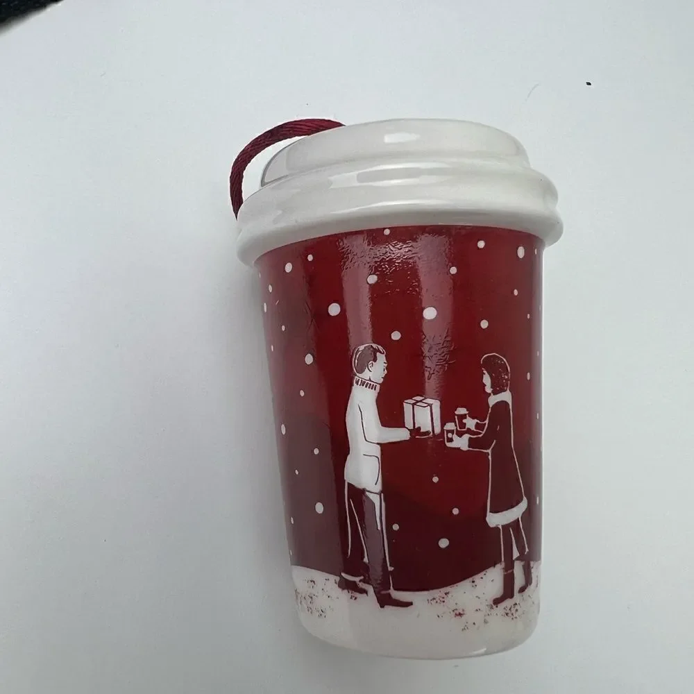 2007 STARBUCKS Christmas Blend Coffee Bag and Cup Set Ceramic Holiday Ornament